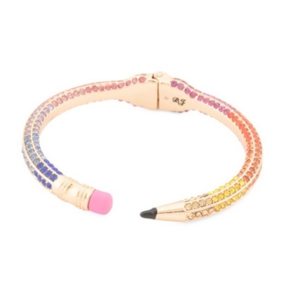 Betsey Johnson Jewelry - Betsey Johnson Gold Tone & Rainbow Crystal Curved Pencil Hinged Bangle Orig $78